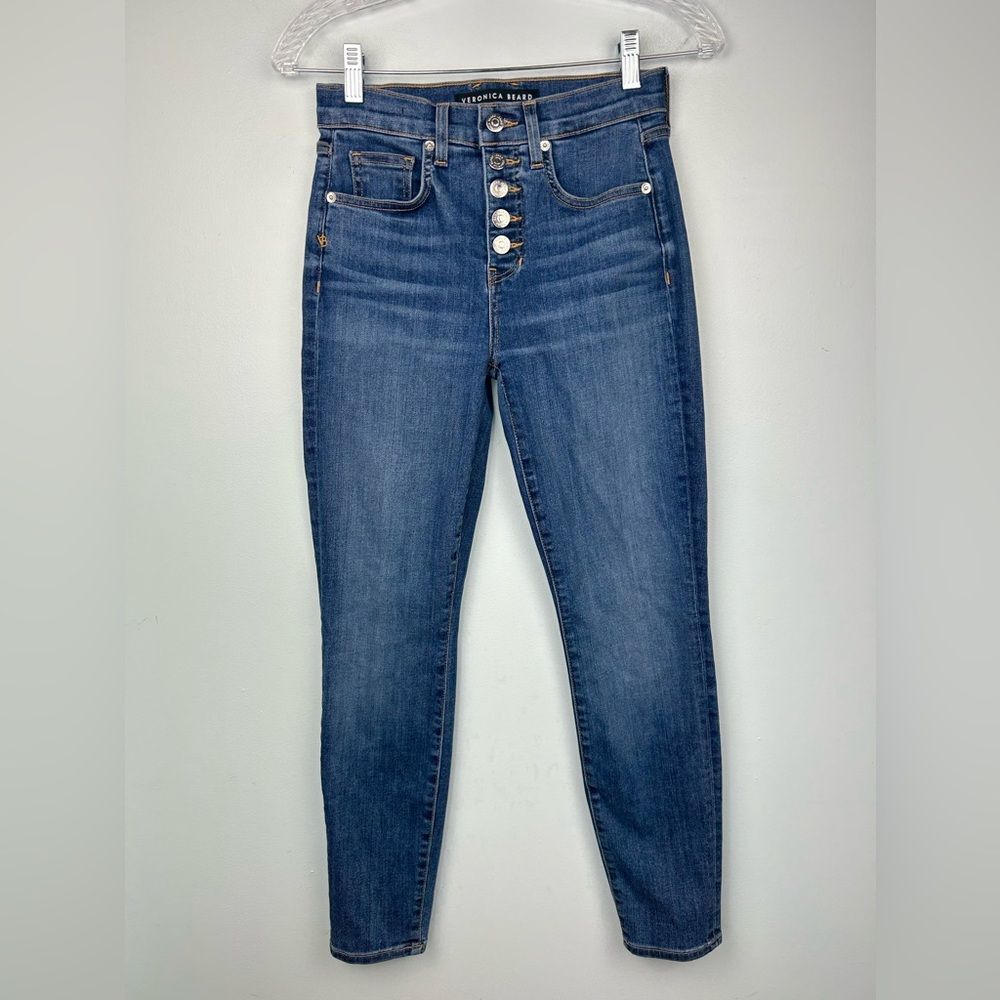 VERONICA BEARD Debbie High-Rise Skinny Jeans Button Fly Lava Stone Dark Wash 24